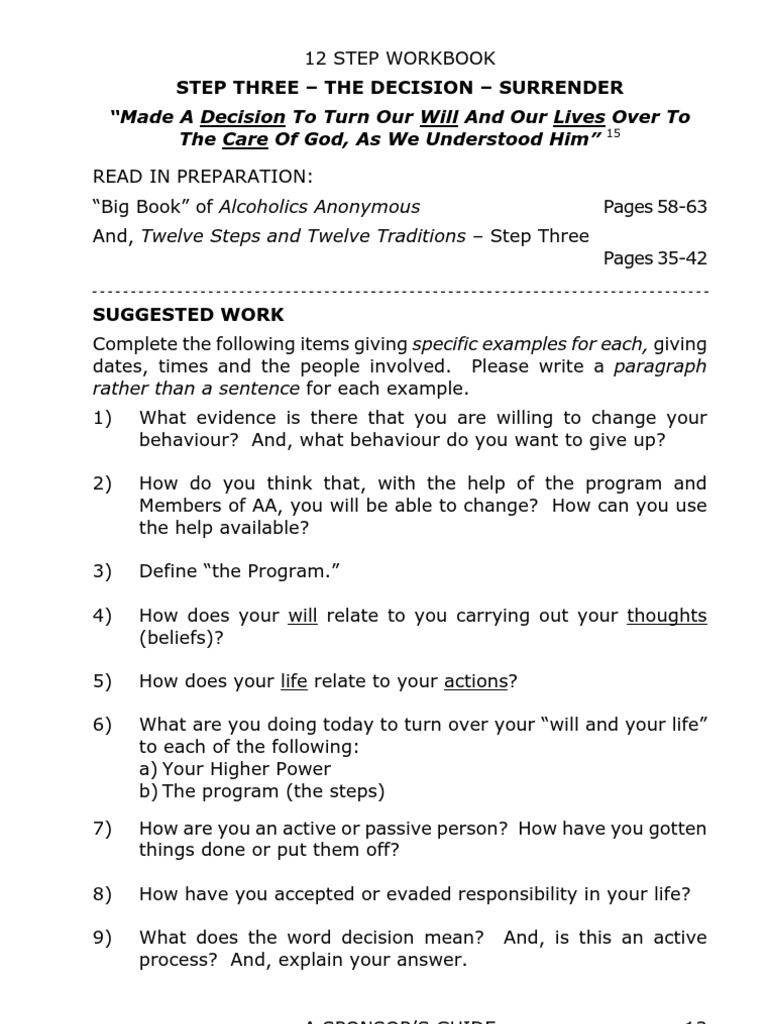 Step 3 Workbook for AA Surrender | PDF