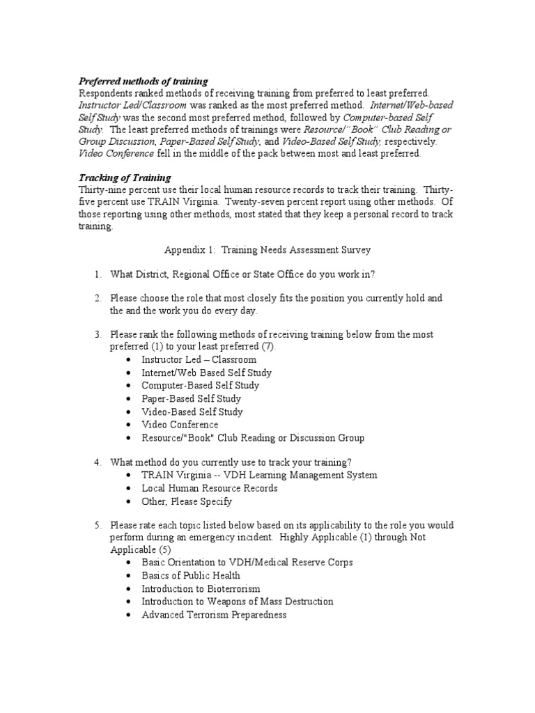Training Preferences and Needs Assessment | PDF | Emergency | Bioterrorism