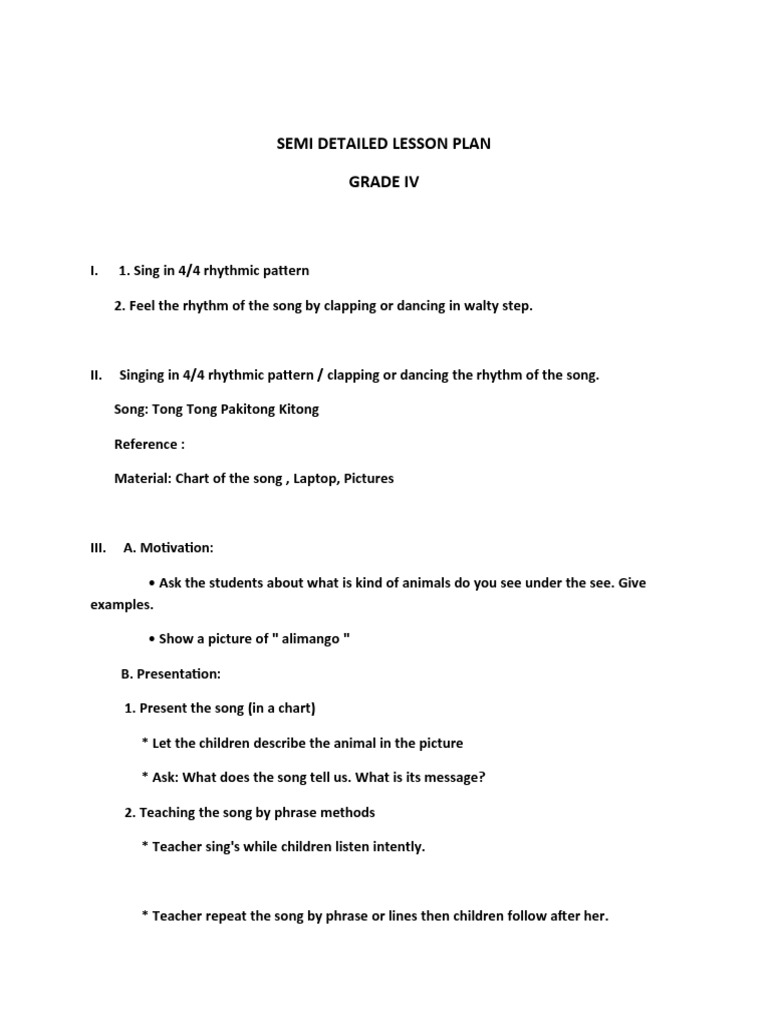 Grade 4 Rhythm Lesson Plan | PDF