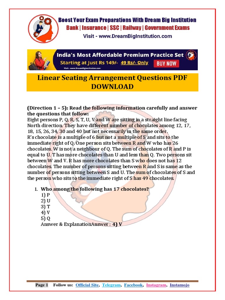 Linear Seating Arrangement Questions PDF DOWNLOAD PDF