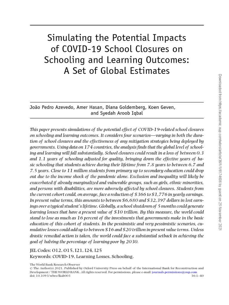 Simulating The Potential Impacts of COVID-19 School Closures On ...