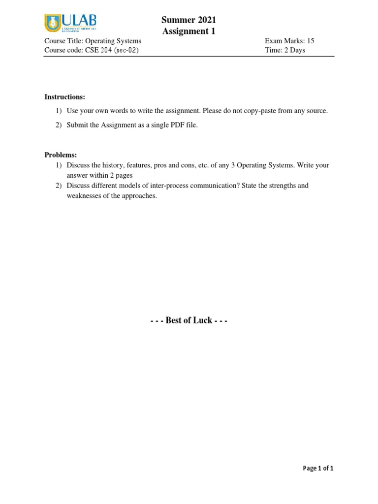 Summer 2021 Assignment 1: Instructions | PDF
