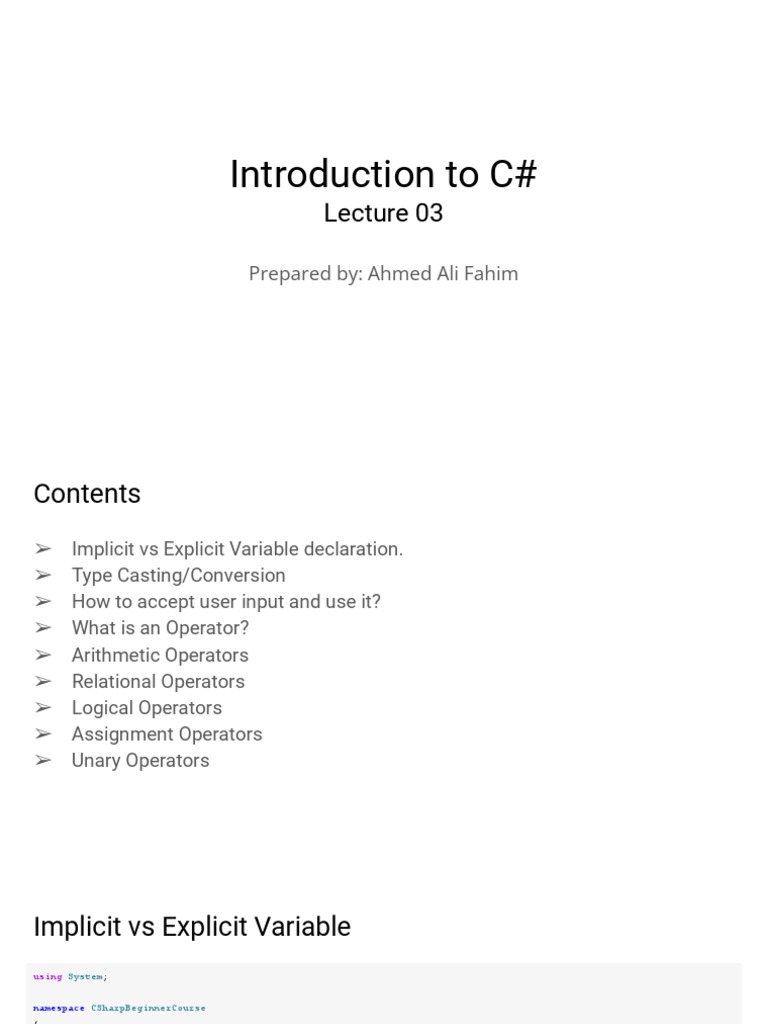 C# Implicit vs Explicit Casting Explained | PDF | C Sharp (Programming ...