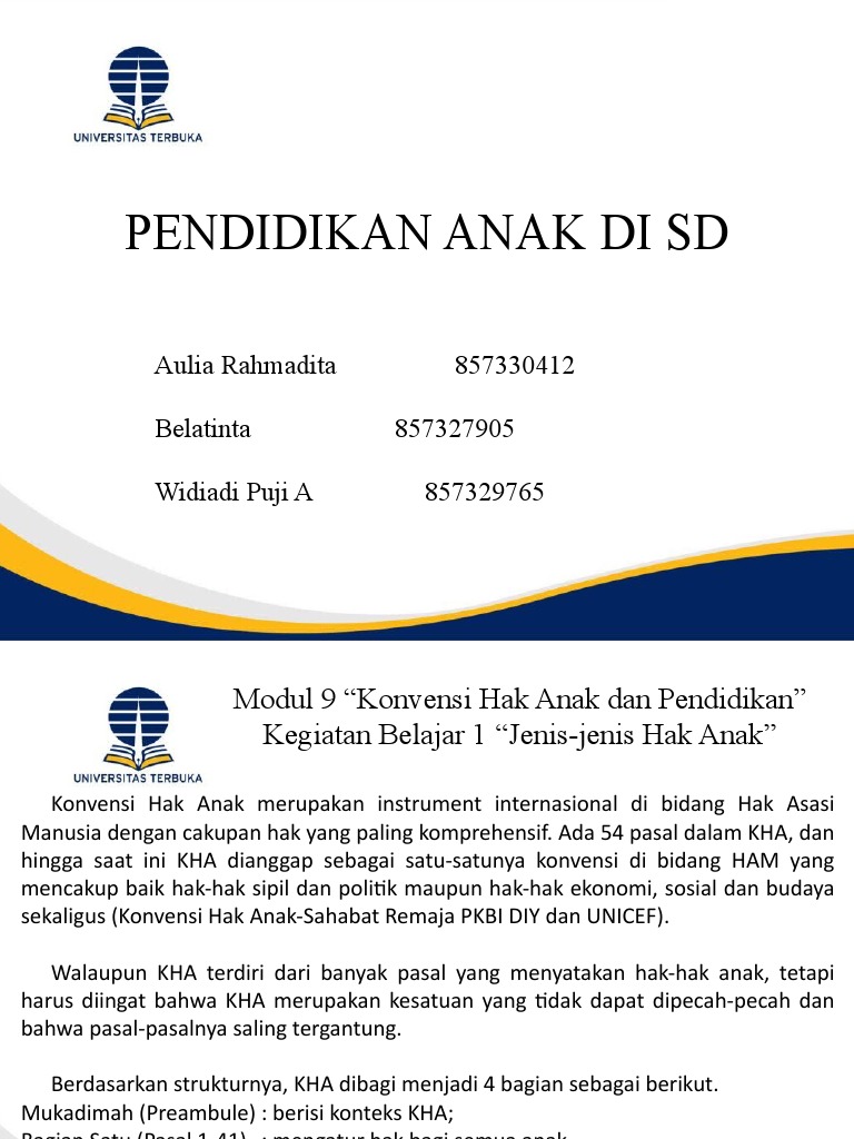 Pendidikan Anak Di SD Modul 9 Dan 10 | PDF