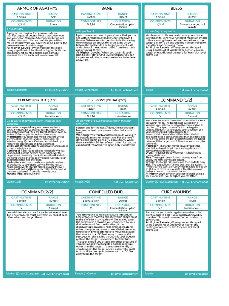 Paladin Spells D&amp;D 5e | PDF