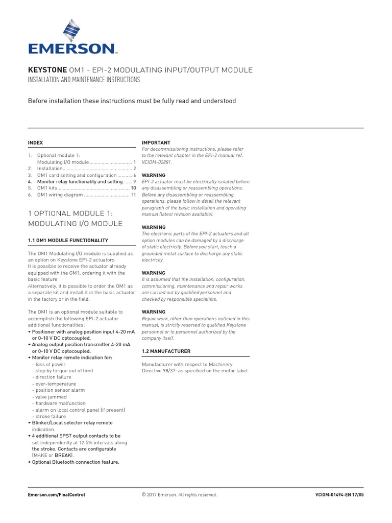 Manuals Electric Actuators Model Epi 2 Om1 Modulating I o Module Iom