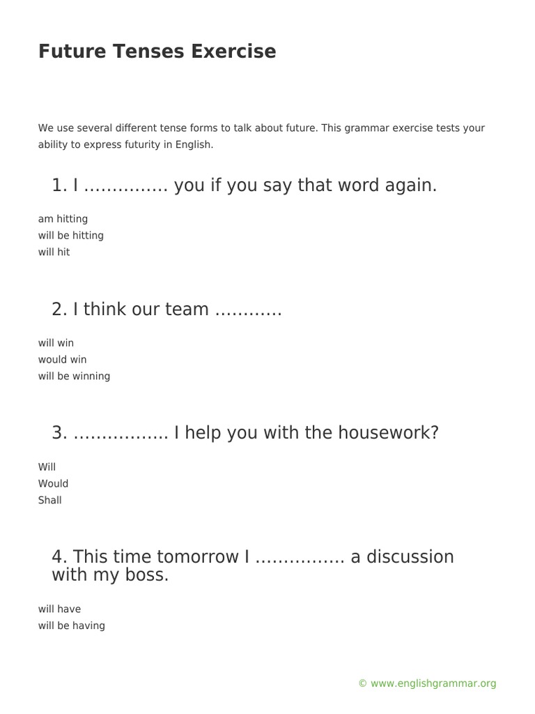 Future Tenses Exercise | PDF