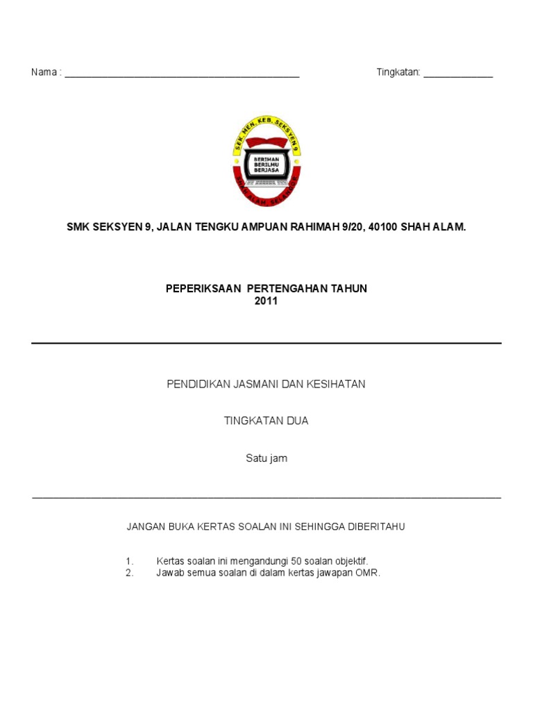 Peperiksaan Pertengahan Thn Pjk Tingkatan 2 Pdf