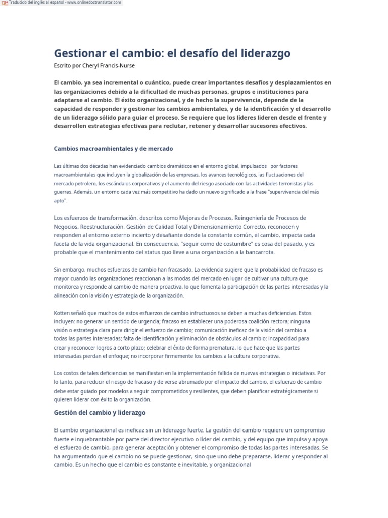 Liderazgo Efectivo en Gestión del Cambio | PDF | Liderazgo | Planificación