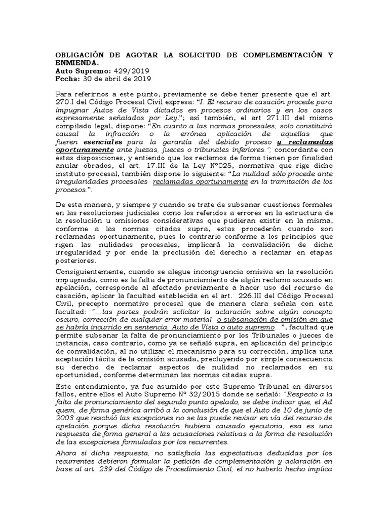 Obligación de Complementación en Procesos | PDF | Conceptos legales ...