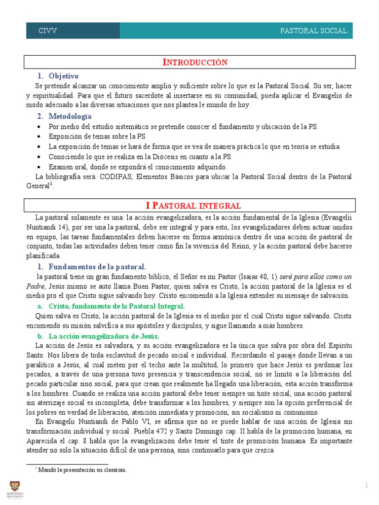 Fundamentos de la Pastoral Social Católica | PDF | Iglesia Católica ...
