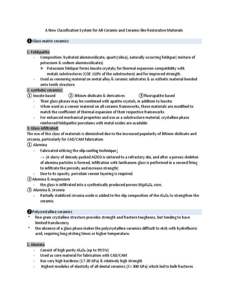 All Ceramic Classification. | PDF | Zirconium Dioxide | Ceramics