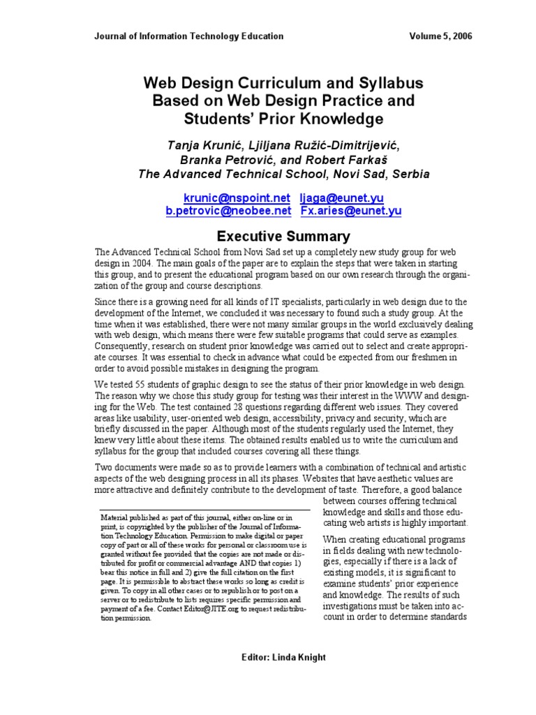 Web Design Curriculum and Syllabus Based On Web Design Practice and ...