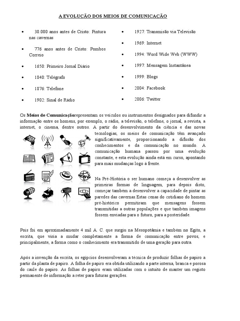 A Evolução Dos Meios de Comunicação | PDF | Comunicação | Internet