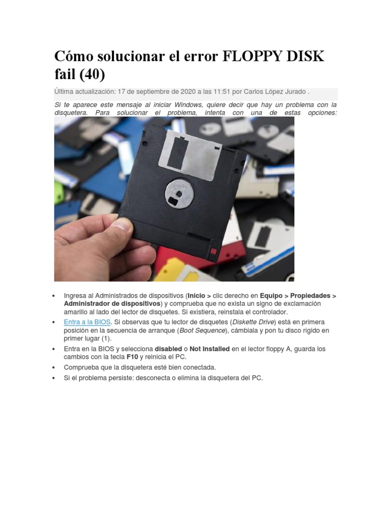 Solución al error Floppy Disk Fail (40) | PDF