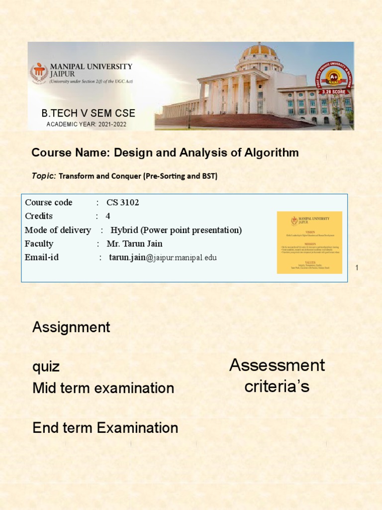 Course Name: Design and Analysis of Algorithm: B.Tech V Sem Cse | PDF ...
