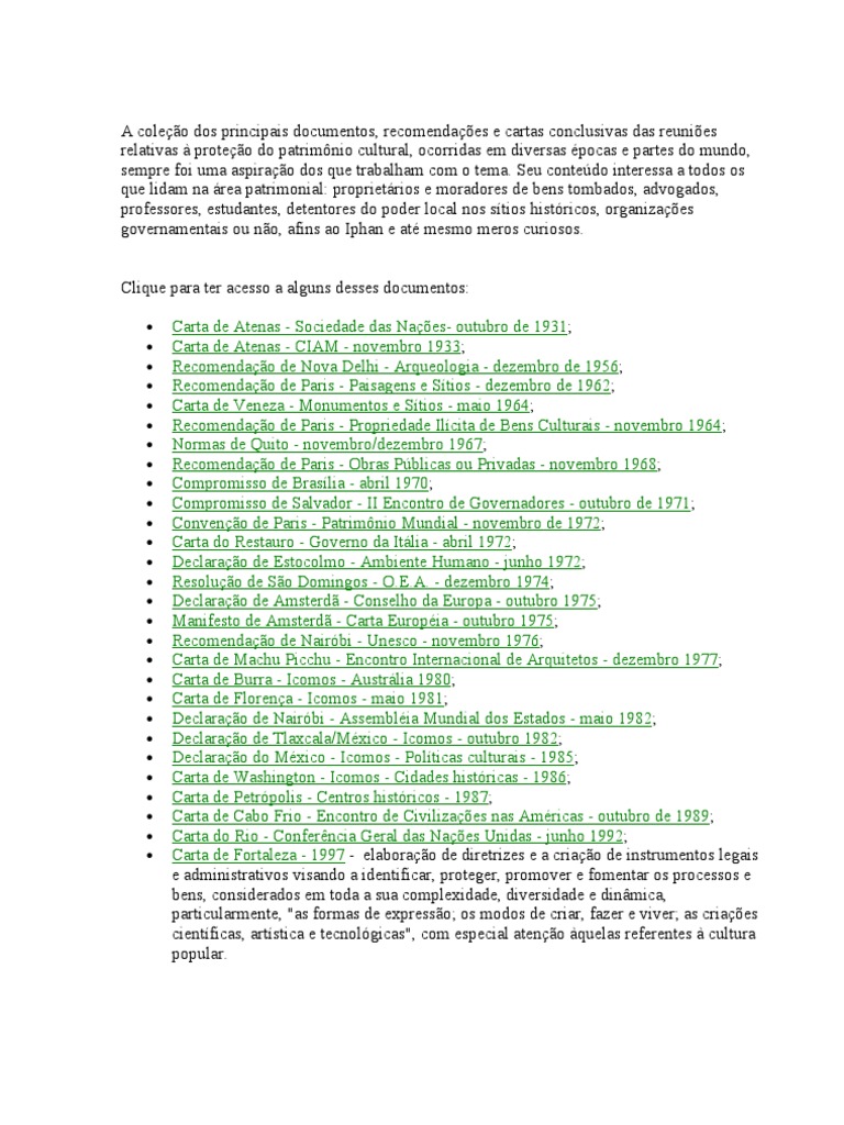 A Carta de Atenas e coleção dos principais documentos 