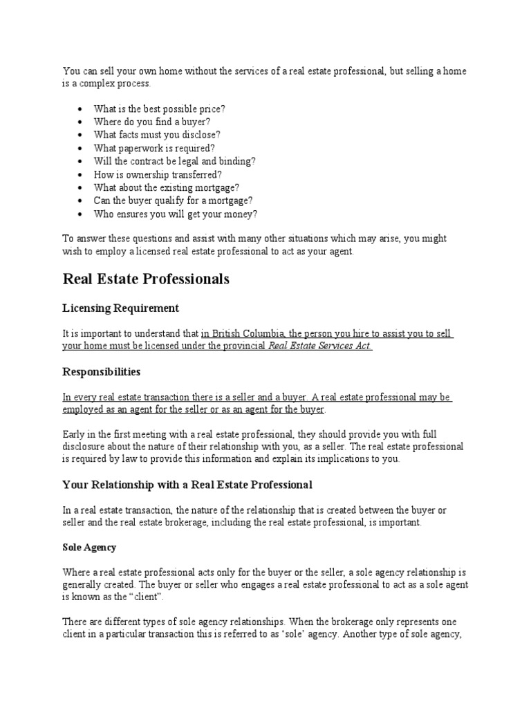 Real Estate Professionals Licensing Requirement PDF Real Estate