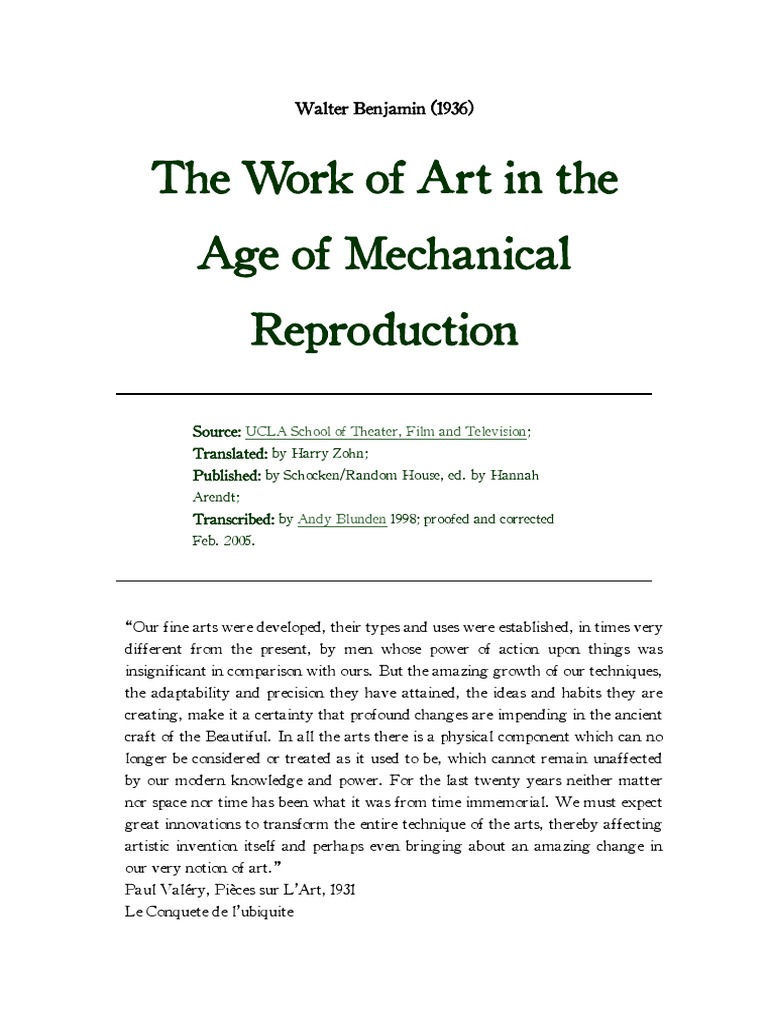 A WORK OF ART IN THE AGE OF MECHANICAL REPRODUCTION PDF visual data 2