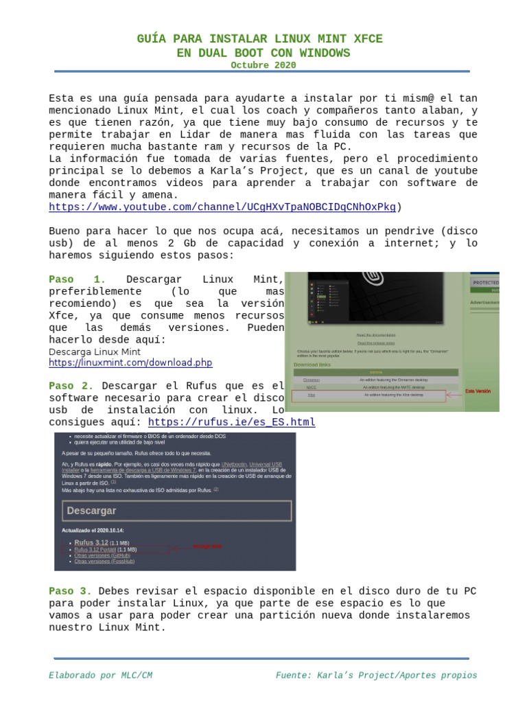 Instalar Linux Mint XFCE en Dual Boot | PDF | Memoria USB | Hardware de ...