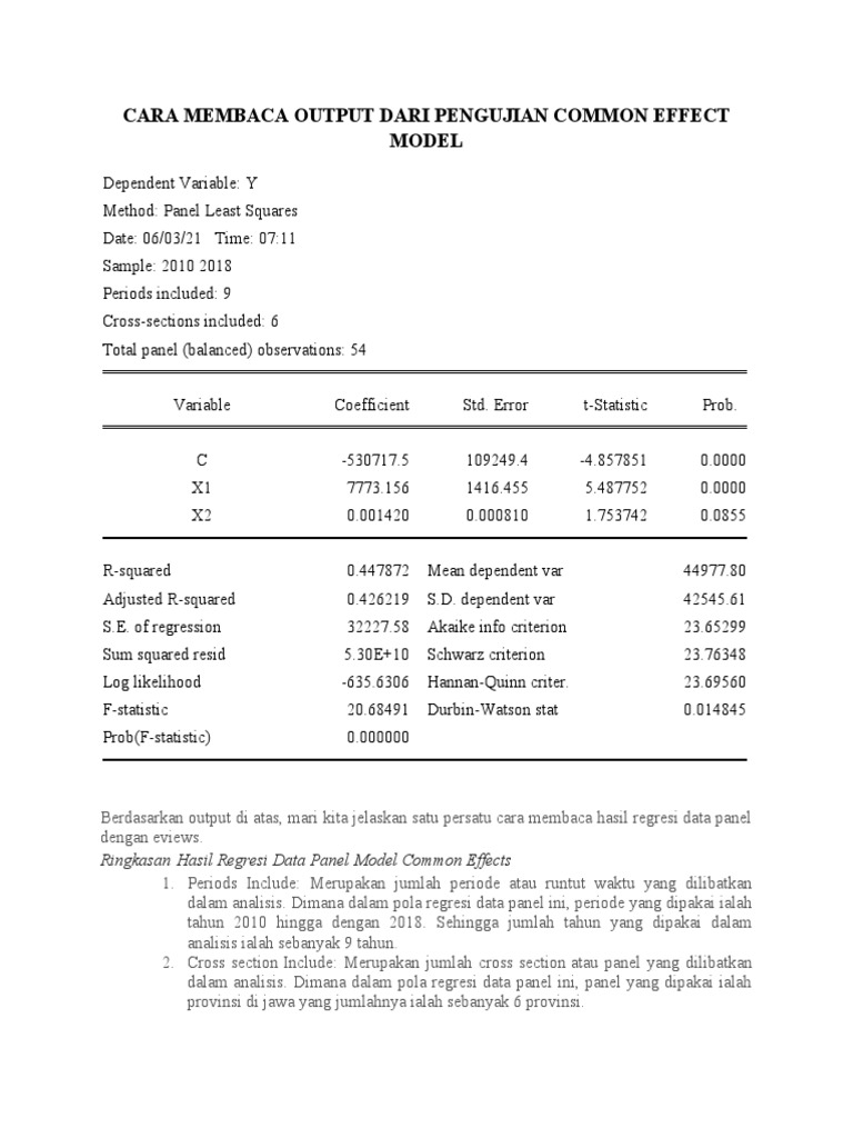 Cara Membaca Output Dari Pengujian Common Effect Model PDF