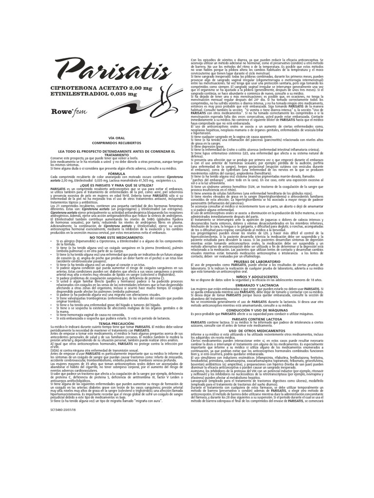 PARISATIS | PDF | Control de la natalidad | Píldora anticonceptiva oral ...