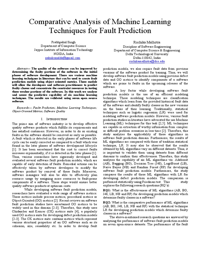 Machine Learning for Software Fault Prediction | PDF | Machine Learning ...