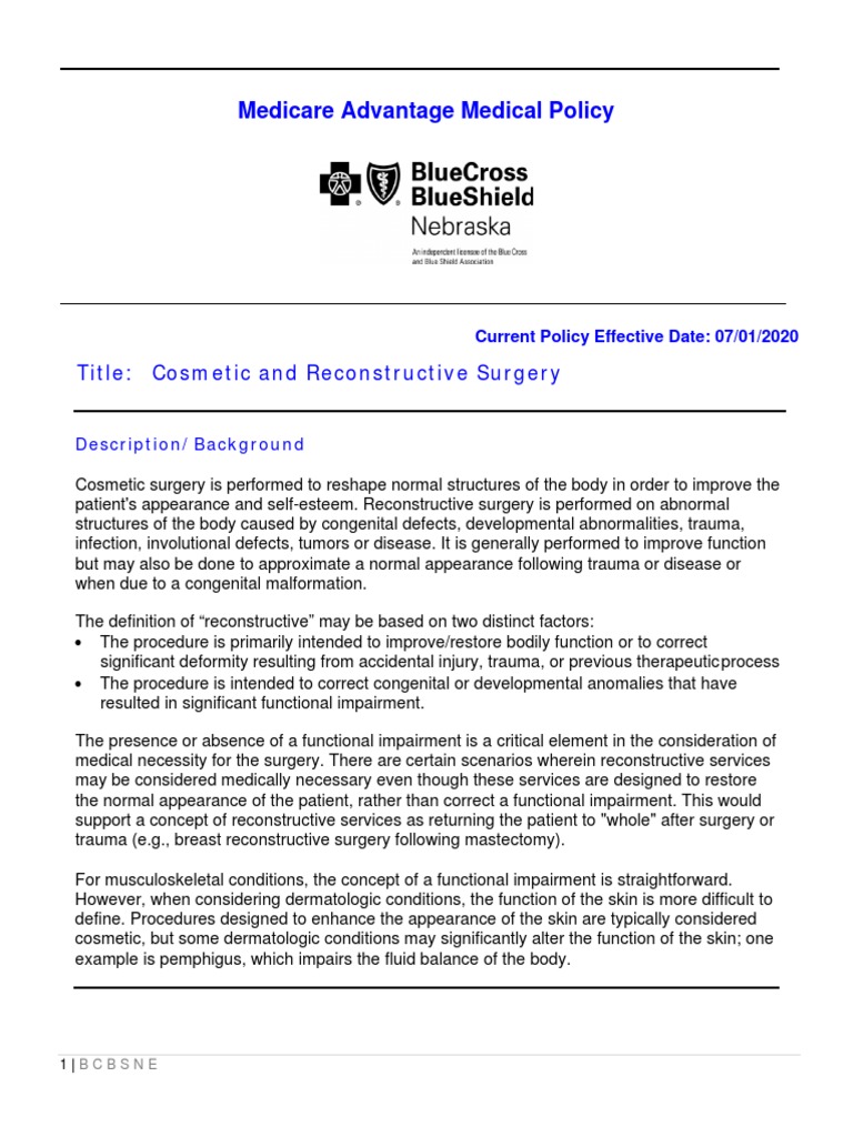 Medicare Advantage Medical Policy Title Cosmetic and Reconstructive
