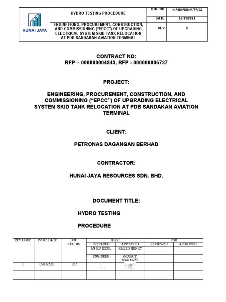 Hydro Testing Procedure for PDB Project | PDF | Manufactured Goods ...