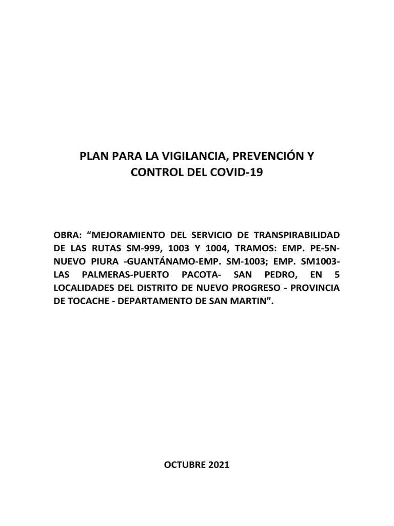 Plan de Control COVID-19 en Obras Públicas | PDF | Lavado de manos ...