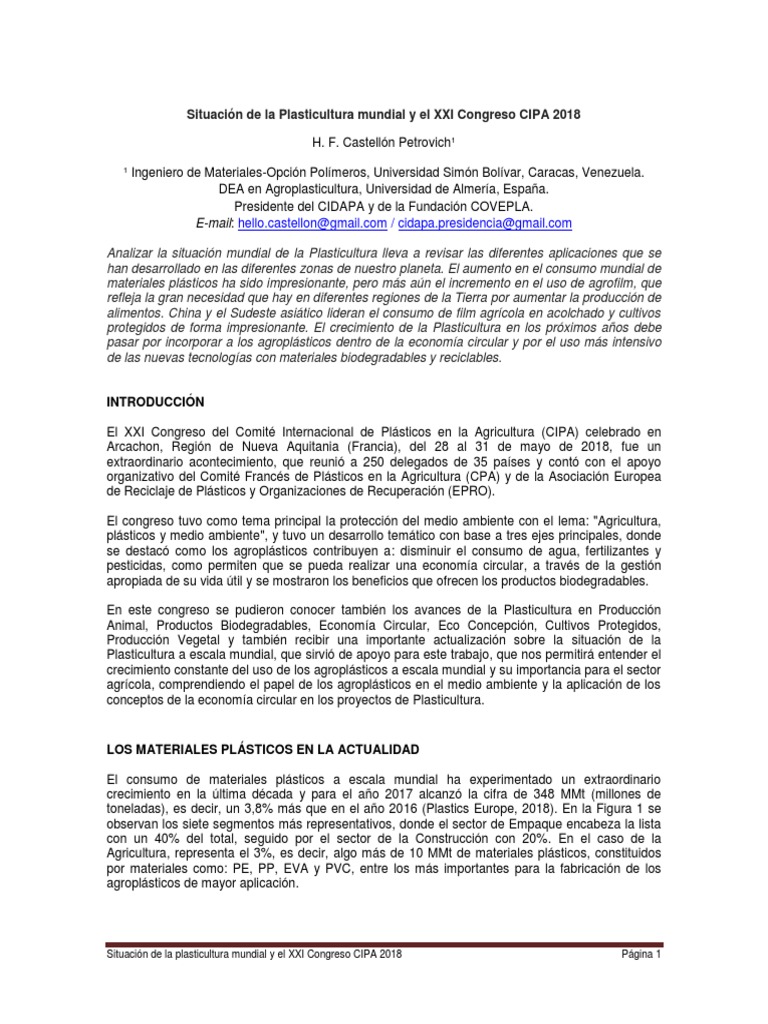 Situación de La Plasticultura en El Mundo CIPA C | PDF | Agricultura ...