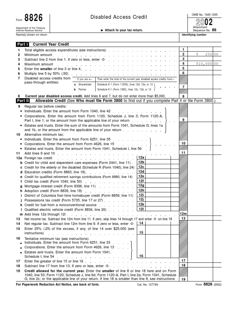 Disabled Access Credit Form 8826 Guide | PDF | Irs Tax Forms | Taxes