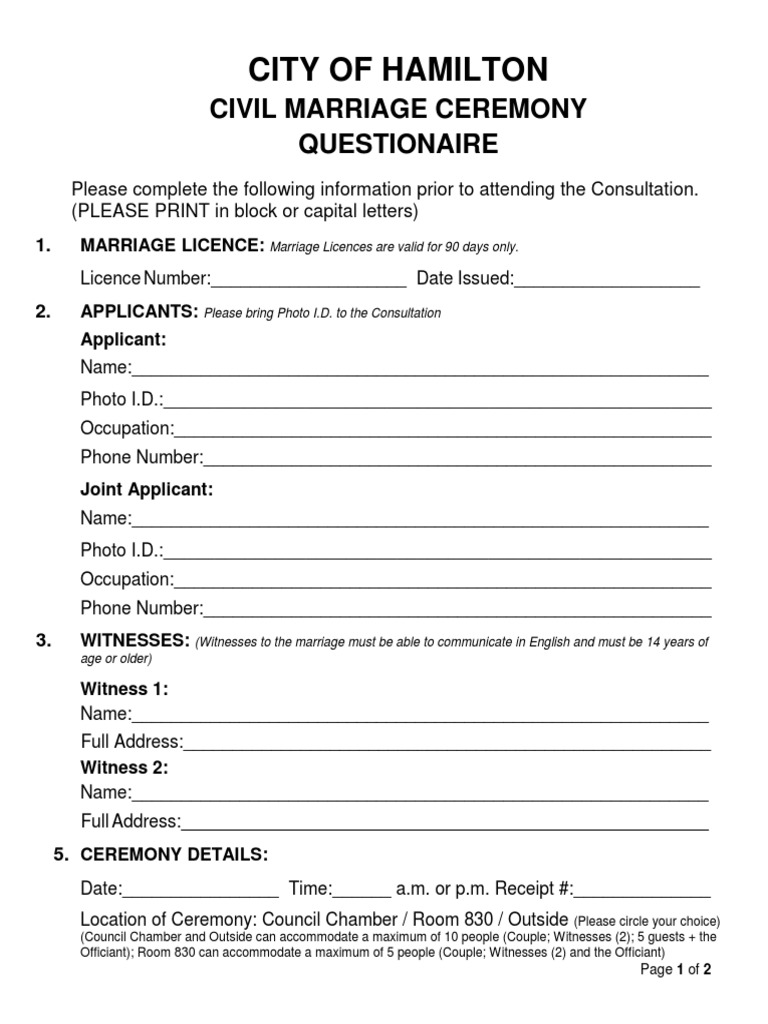 Civil Marriage Ceremony Questionnaire v2 PDF Identity Document