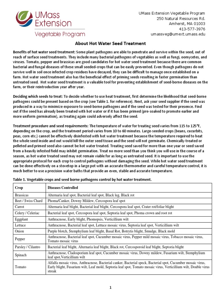 About Hot Water Seed Treatment Crop Diseases Controlled PDF