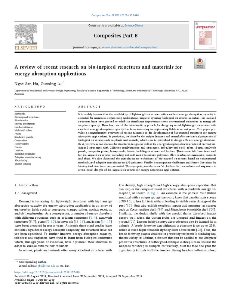 A Review Of Recent Research On Bio Inspired Structures And Materials