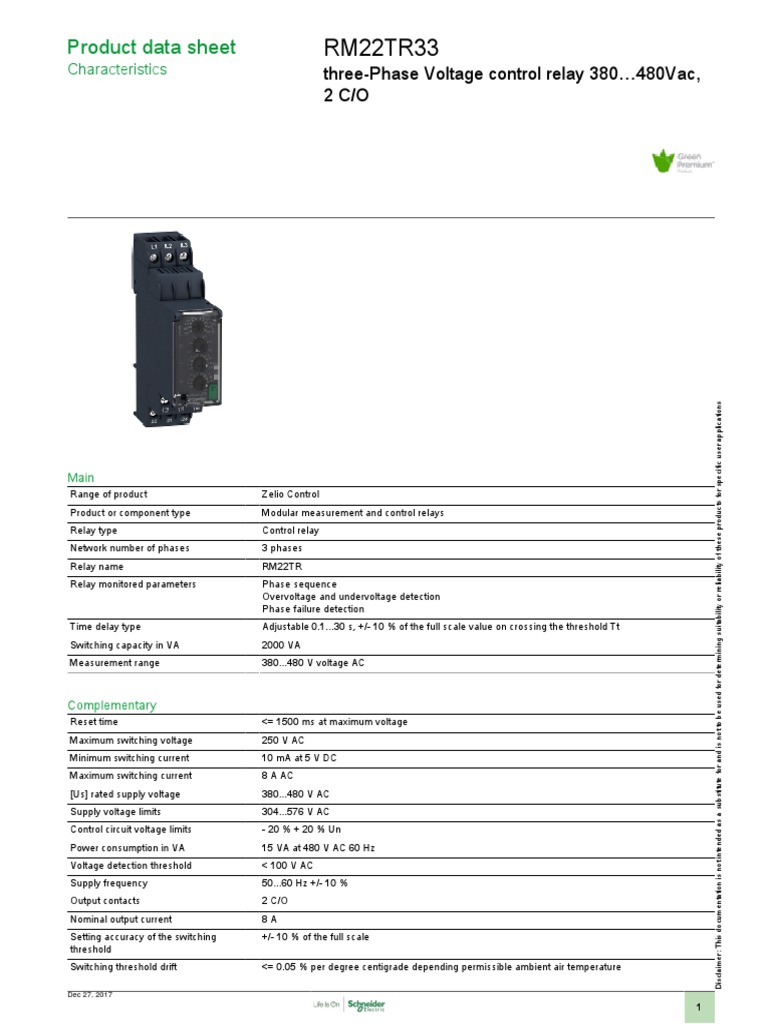 Schneider 3P Control Relay RM22TR33 PDF Relay Alternating Current
