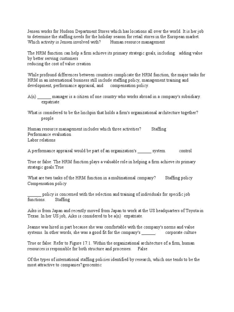International Business - CH 17 | PDF | Cost Of Living | Human Resource ...