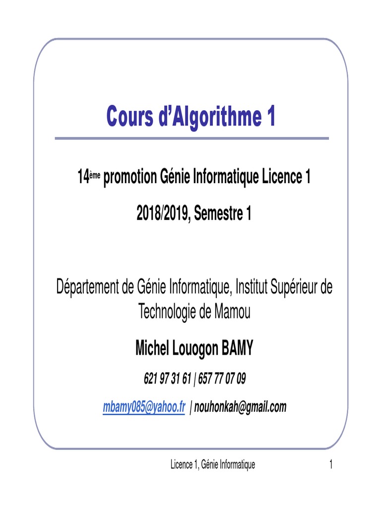 Introduction à l'Algorithmique 1 | PDF | Langage de programmation ...