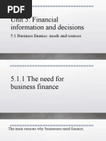 Unit 5: Financial Information and Decisions: 5.1 Business Finance: Needs and Sources