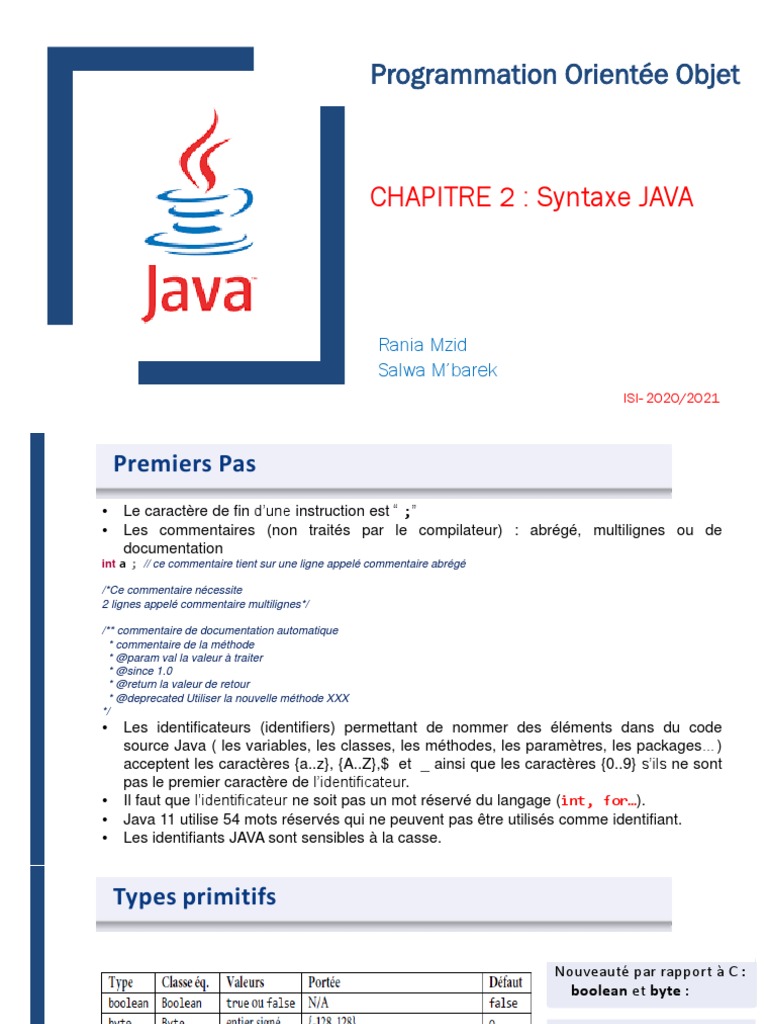 Commentaires en Java et Syntaxe | PDF | Structure de contrôle | Java ...