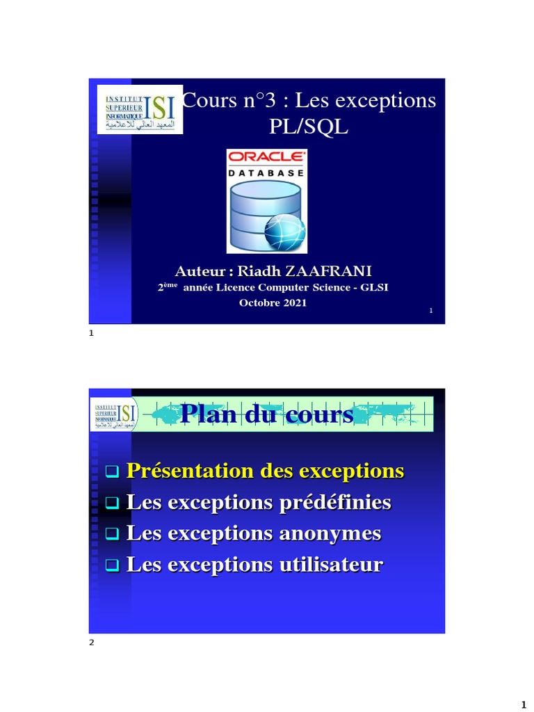 Gestion des exceptions en PL/SQL | PDF | PL/SQL | SQL