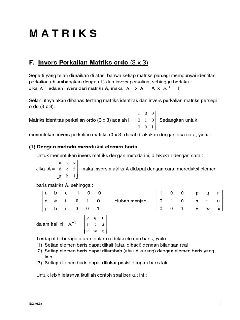 Invers Matriks Ordo 3x3 dan Determinan | PDF | Metode & Bahan Ajar