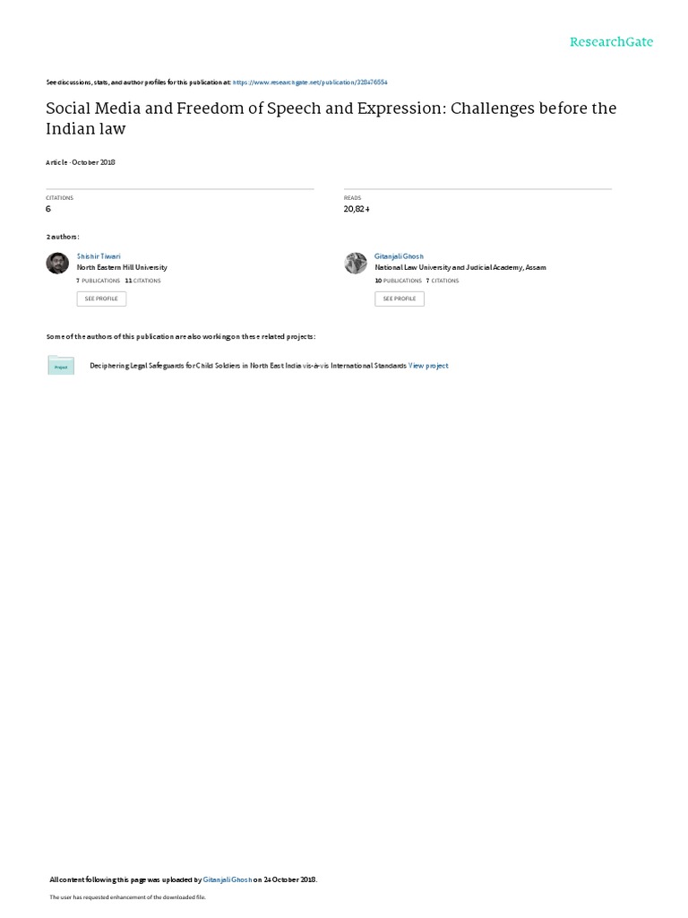 Social Media and Freedom of Speech and Expression PDF Freedom Of