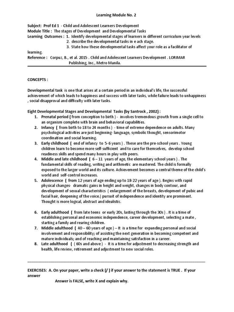 Developmental Stages and Tasks Overview | PDF | Developmental ...