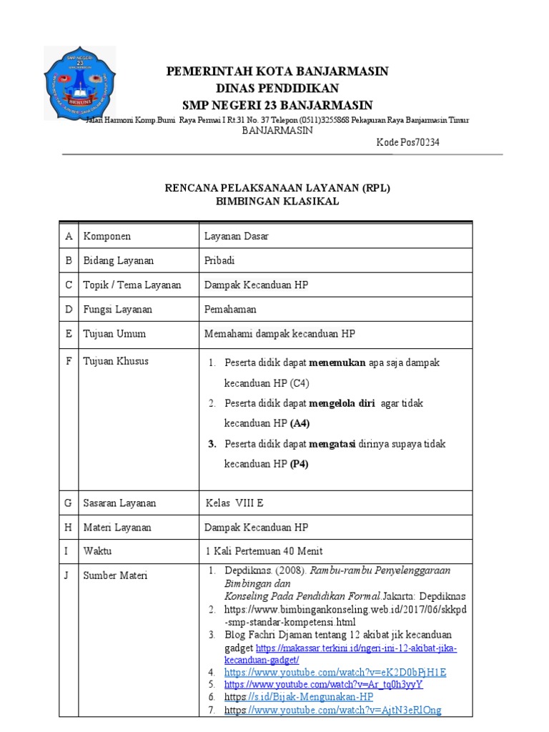 Rencana Pelayanan Dampak Kecanduan HP | PDF