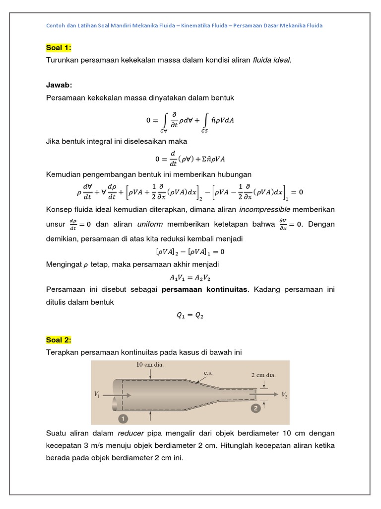 Contoh Dan Latihan Soal Mandiri Mekanika Fluida - Kinematika Fluida ...
