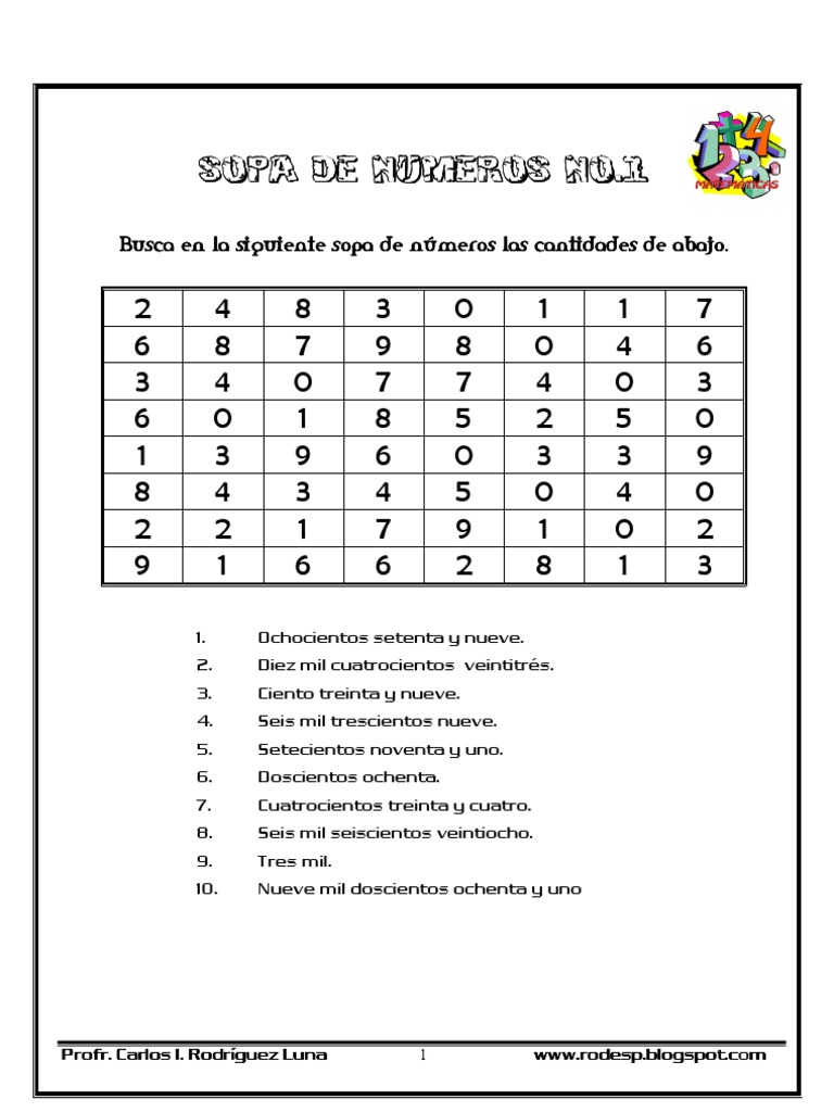 Featured image of post Sopa De Letras De Numeros Naturales Los n meros online worksheet for basico
