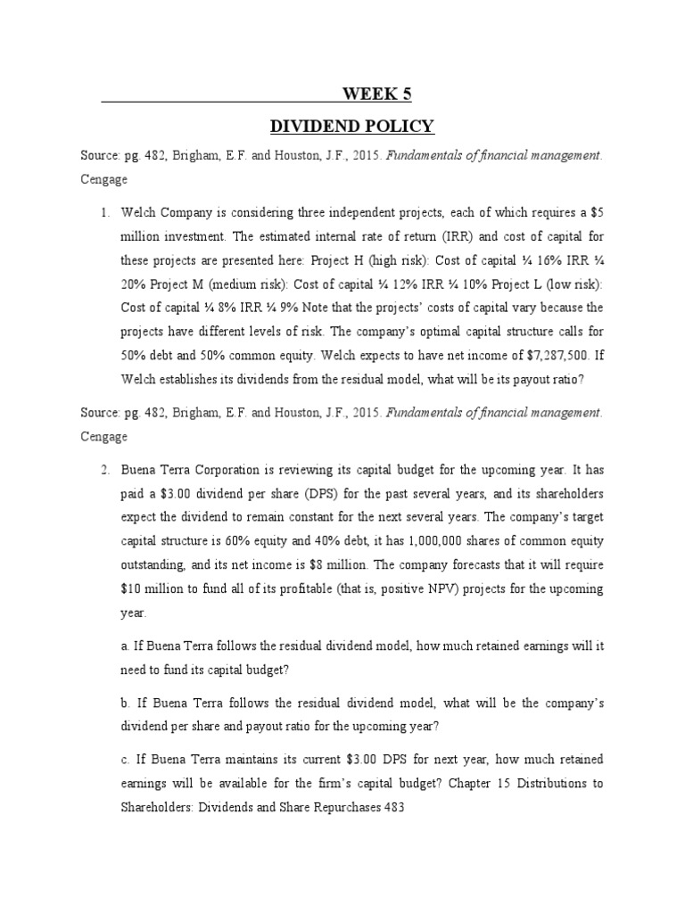 Dividend Policy Practice Questions | PDF | Cost Of Capital | Capital ...