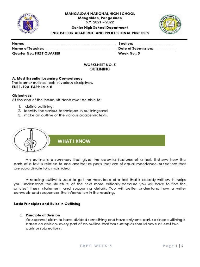 Eapp Week 5 Outlining Pdf Mass Media Thesis