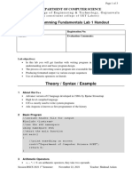 CS 142L Programming Fundamentals Lab 1 Handout: Theory / Syntax / Example